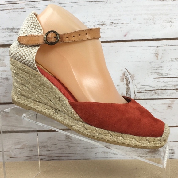 Kanna Shoes - Kanna Burnt Orange Suede Rope Wedge Sandals